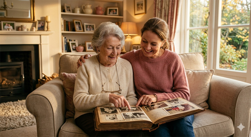 Warm sunlit hands of caregiver and elderly parent together