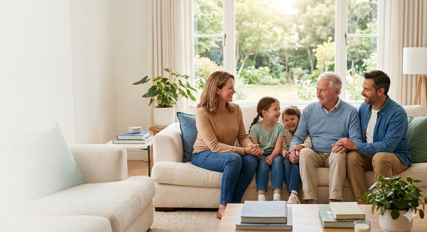 A multigenerational family together at home